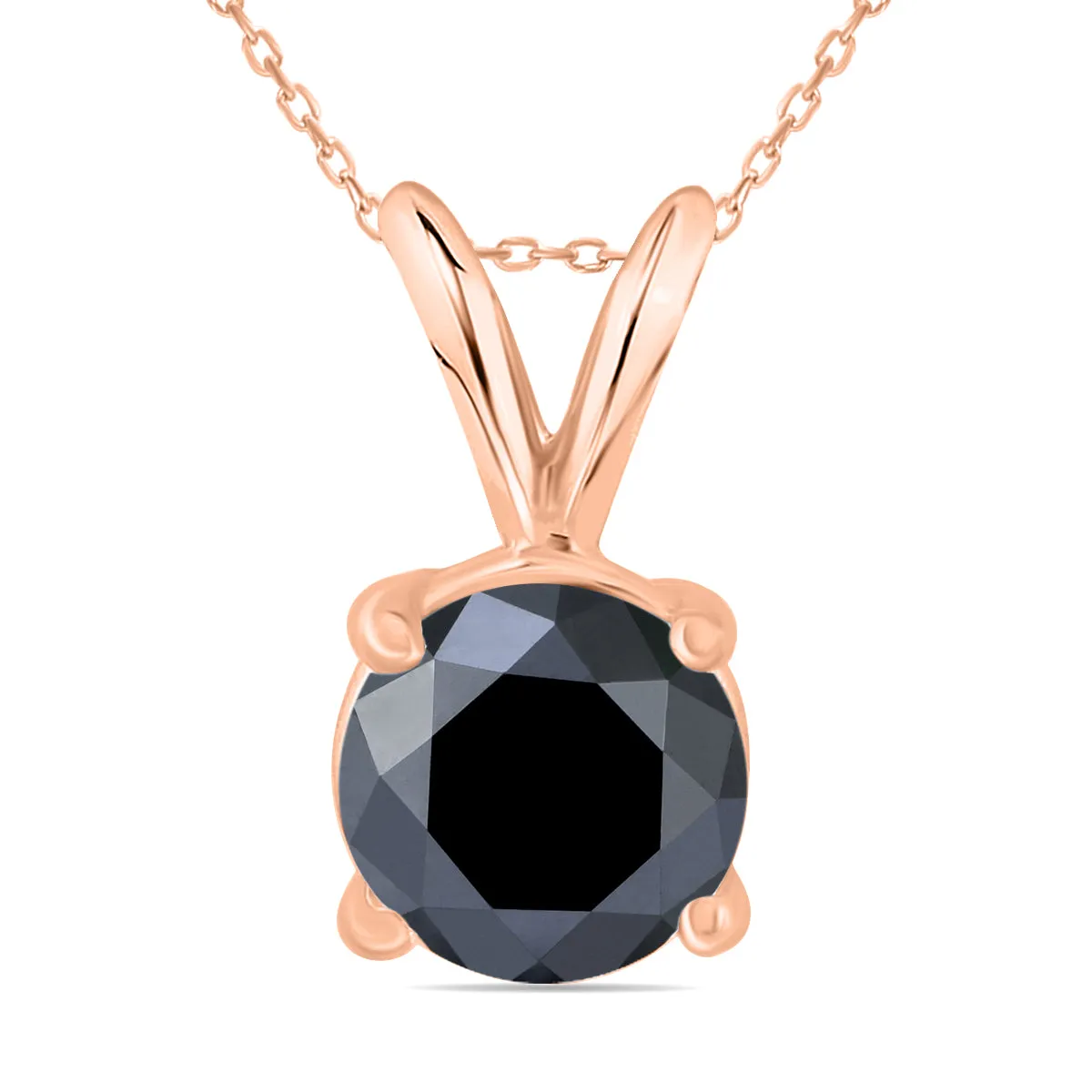 1 1/2 Carat Round Black Diamond Solitaire Pendant In 14K Rose Gold