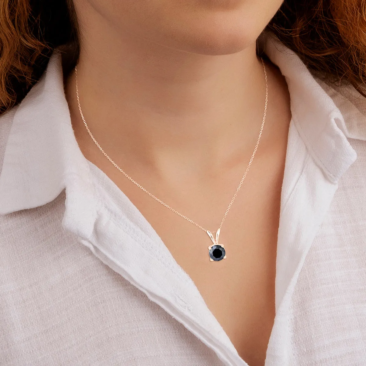 1 1/2 Carat Round Black Diamond Solitaire Pendant In 14K Rose Gold
