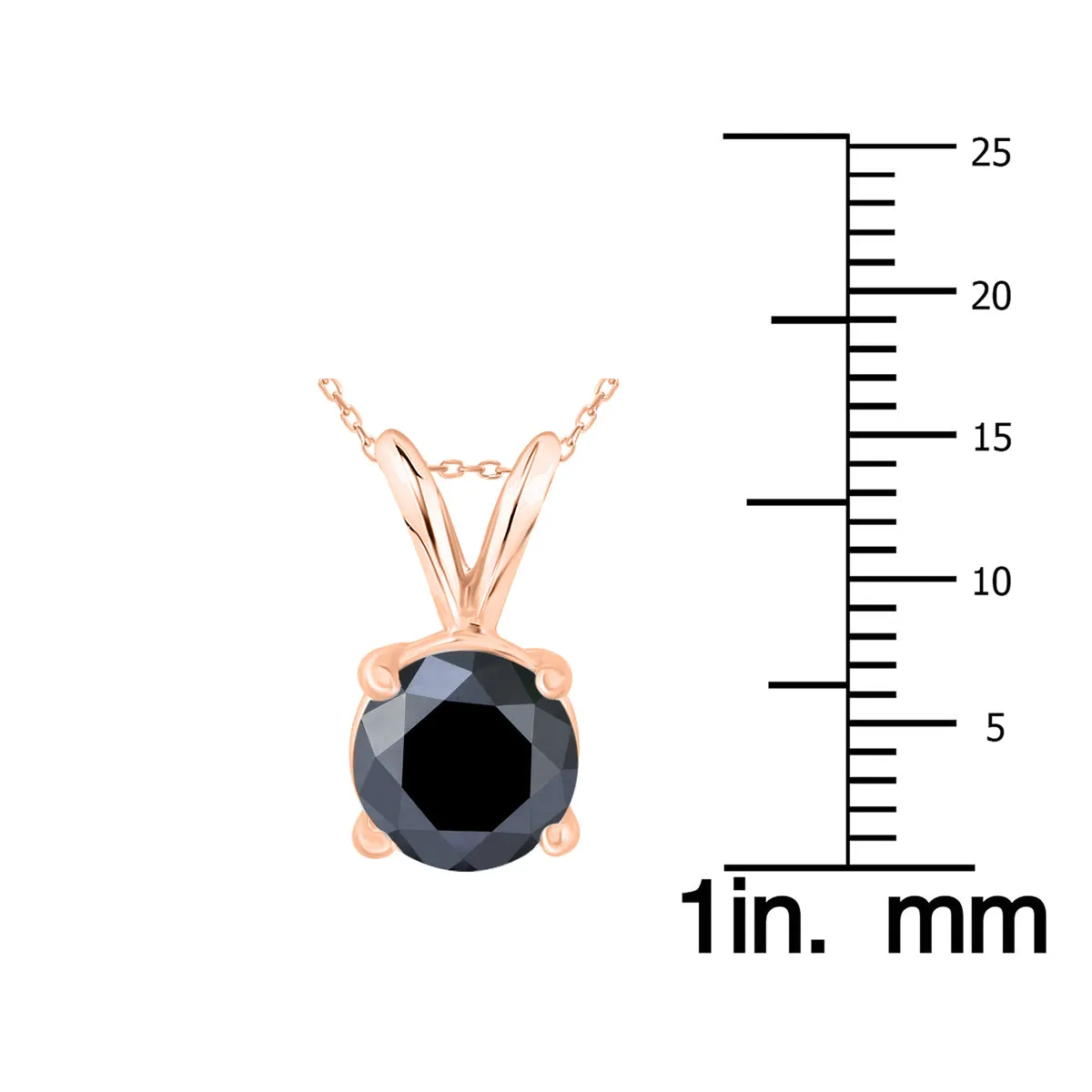 1 1/2 Carat Round Black Diamond Solitaire Pendant In 14K Rose Gold