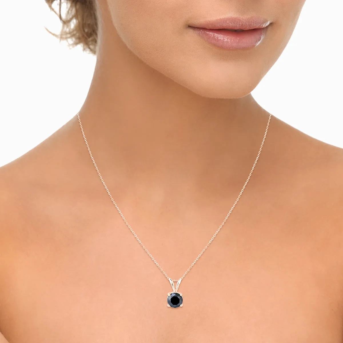 1 1/2 Carat Round Black Diamond Solitaire Pendant In 14K Rose Gold