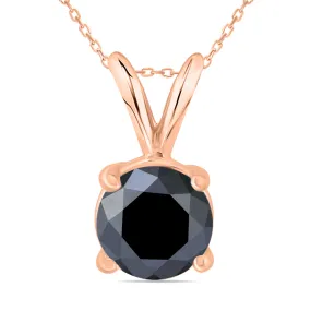 1 1/2 Carat Round Black Diamond Solitaire Pendant In 14K Rose Gold
