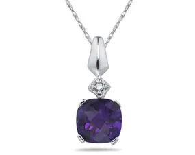 1 Carat Amethyst & Diamond Pendant In 10K White Gold