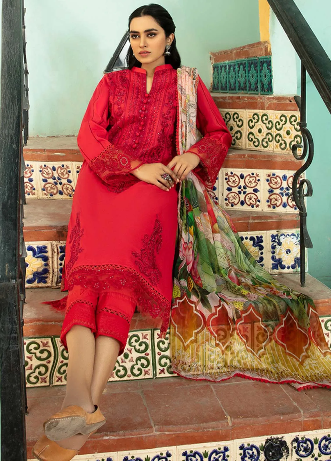 Aabyaan Embroidered Lawn Unstitched 3 Piece Suit - 10