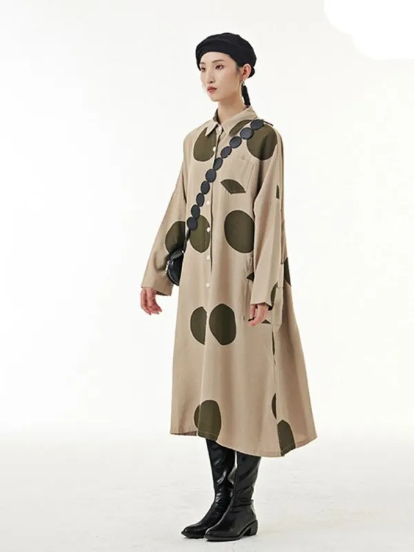 Autumn New Plus Size Women's Loose And Slim Dress Irregular Large Dot Print Plus Size Coat