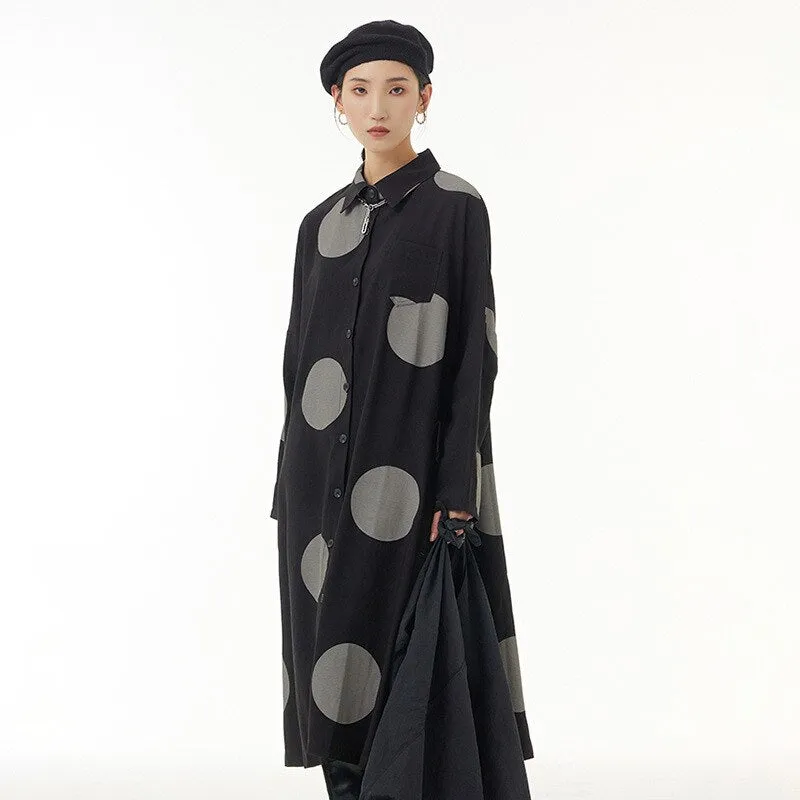Autumn New Plus Size Women's Loose And Slim Dress Irregular Large Dot Print Plus Size Coat
