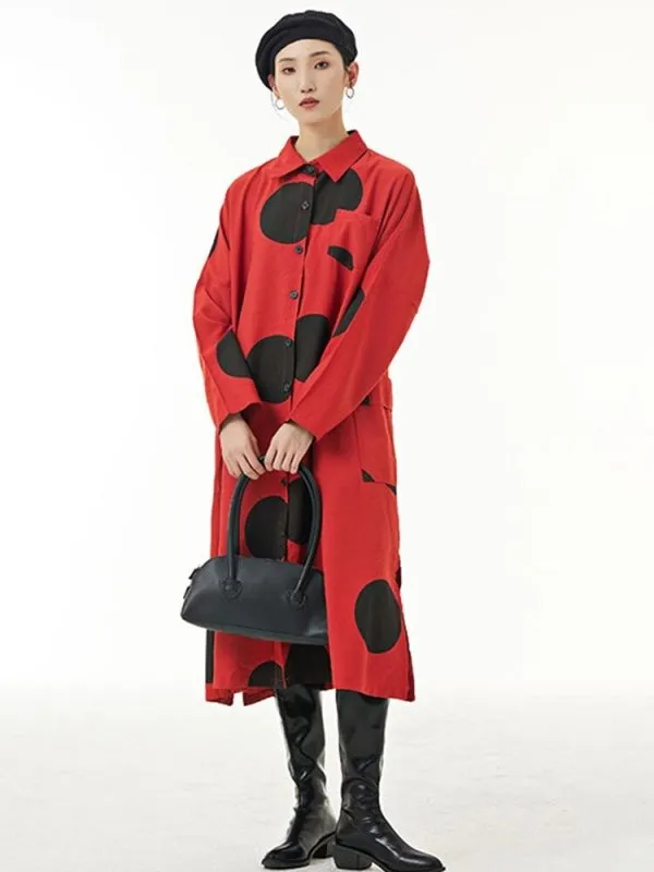 Autumn New Plus Size Women's Loose And Slim Dress Irregular Large Dot Print Plus Size Coat
