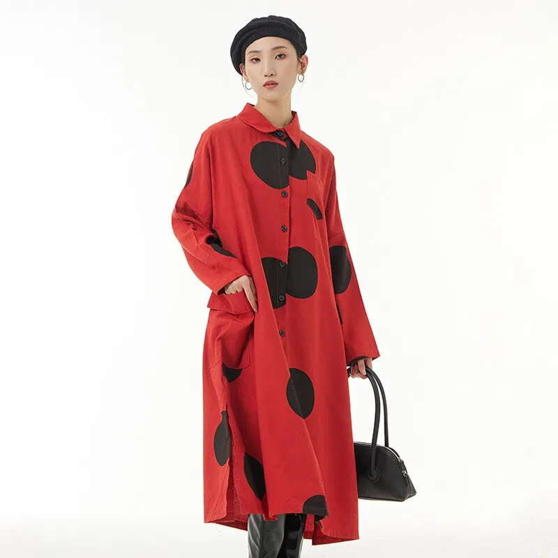 Autumn New Plus Size Women's Loose And Slim Dress Irregular Large Dot Print Plus Size Coat