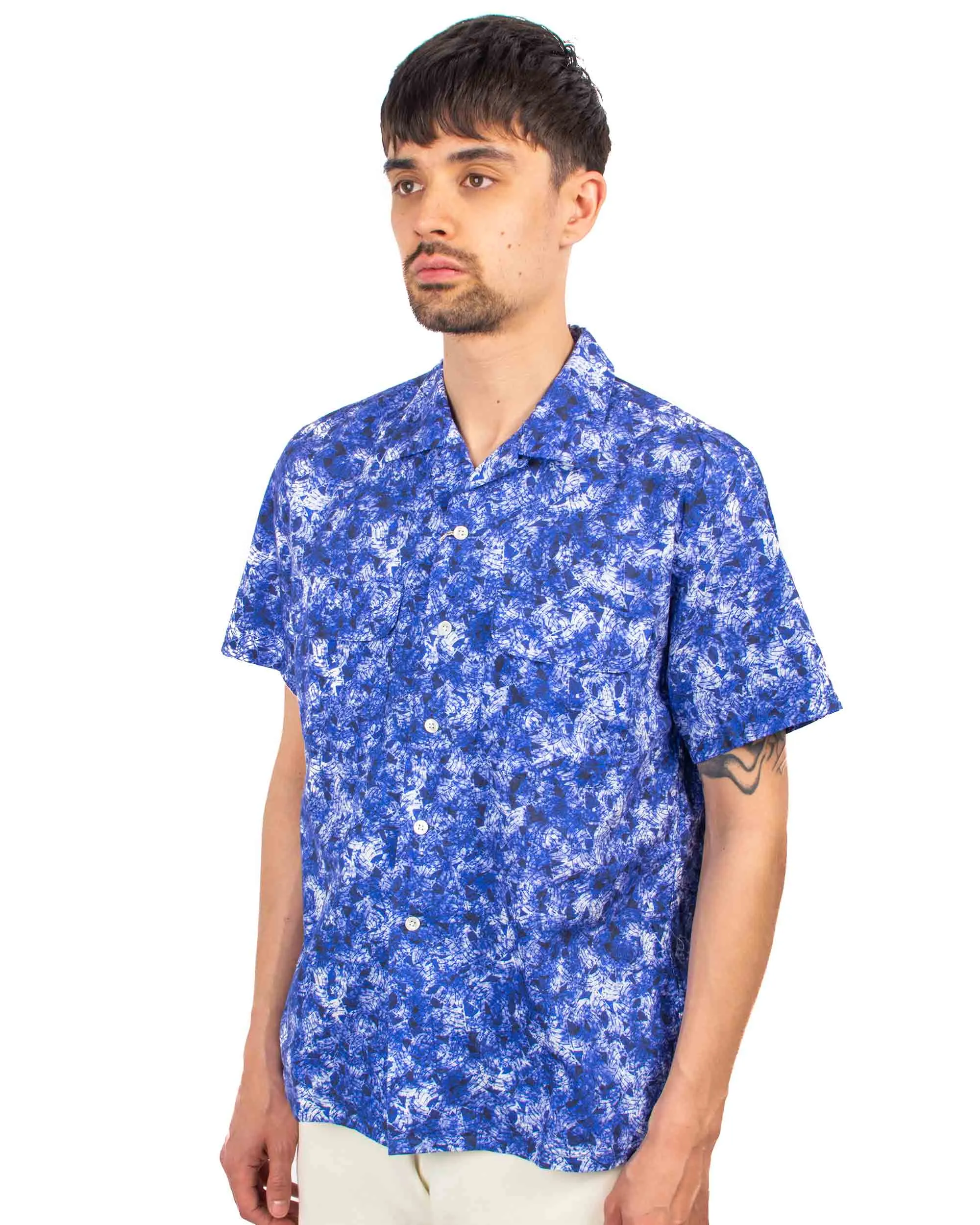 Beams Plus Open Collar Short Sleeve 'Kyoto Pattern' Print Sail Pattern