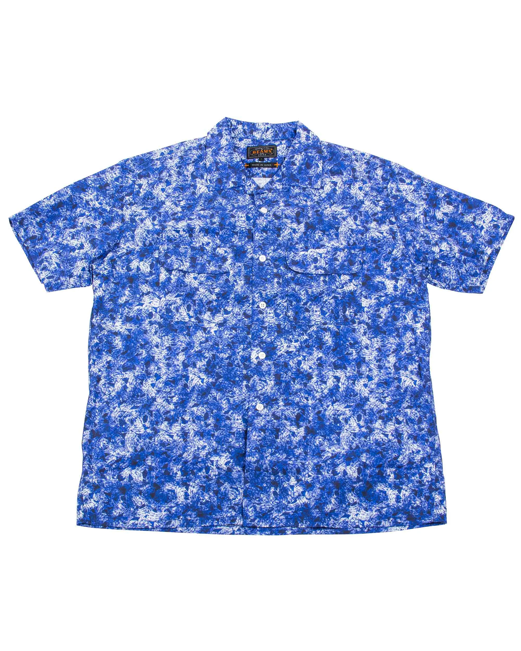Beams Plus Open Collar Short Sleeve 'Kyoto Pattern' Print Sail Pattern
