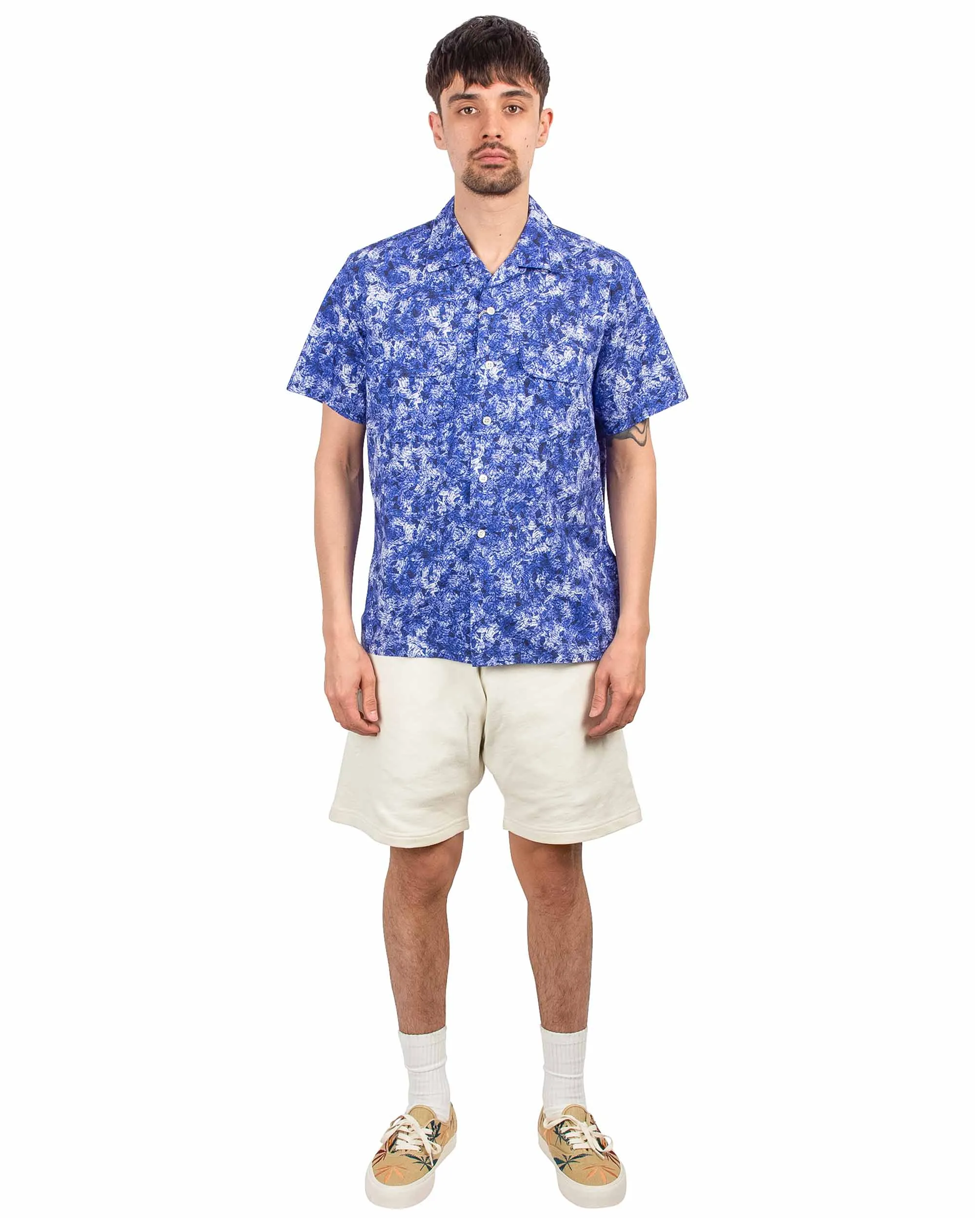 Beams Plus Open Collar Short Sleeve 'Kyoto Pattern' Print Sail Pattern
