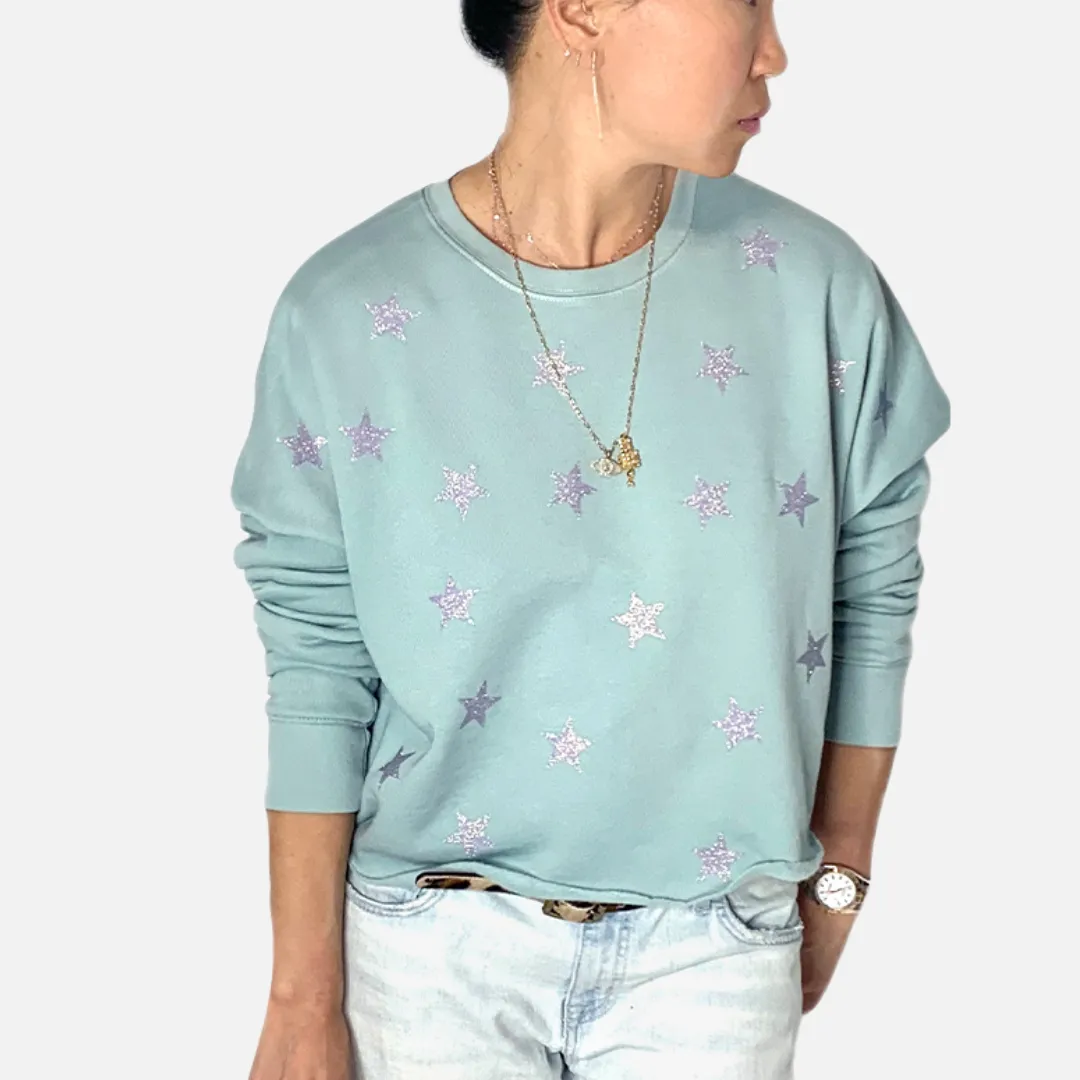 Bell Seaglass Crewneck Sweatshirt - Iridescent Glitter Hologram Stars