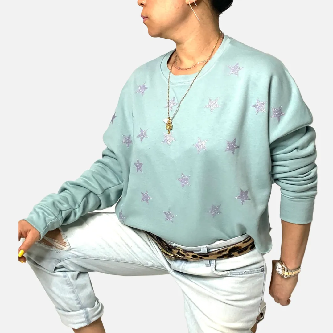 Bell Seaglass Crewneck Sweatshirt - Iridescent Glitter Hologram Stars