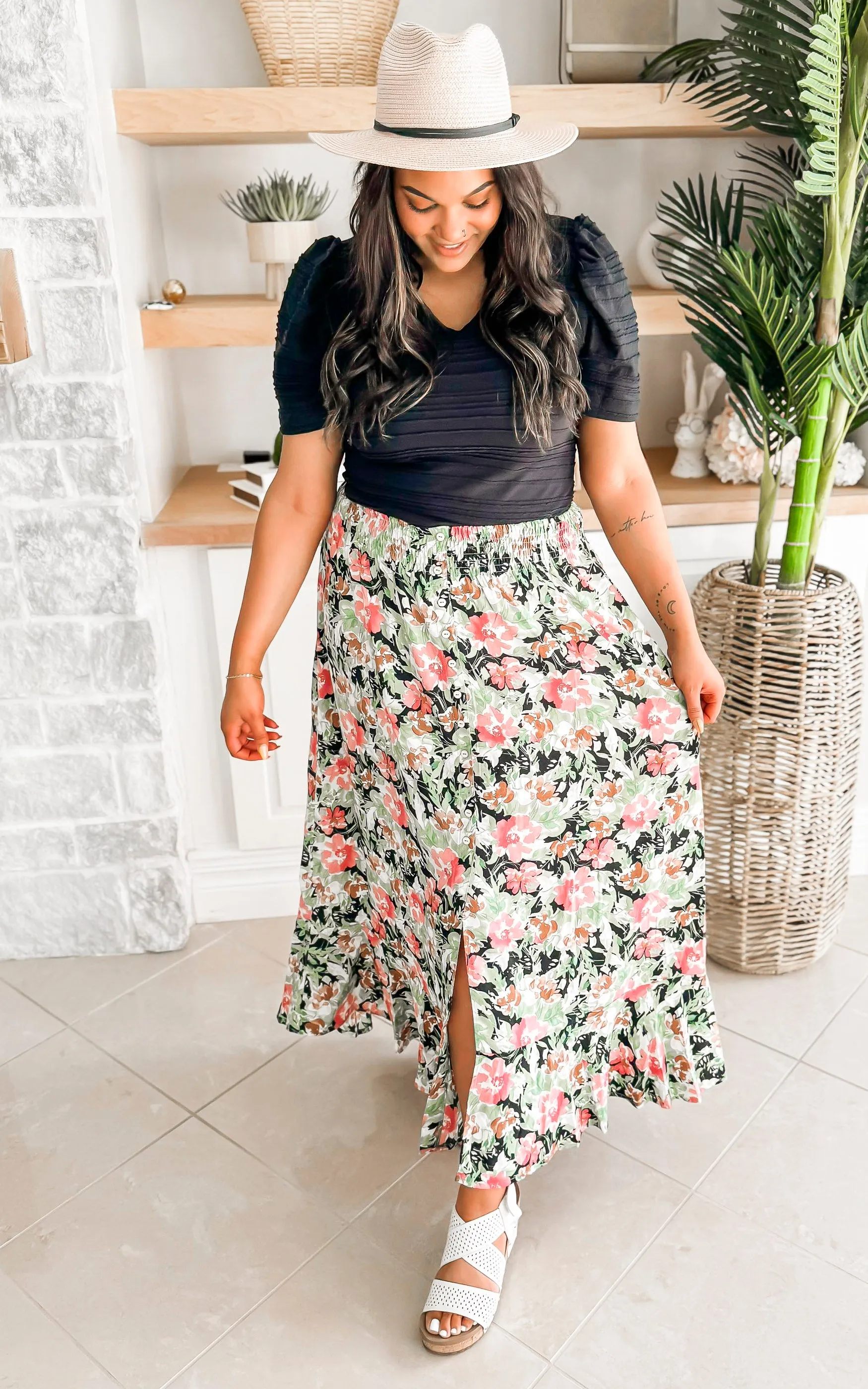 Black Floral Maxi Skirt - Final Sale