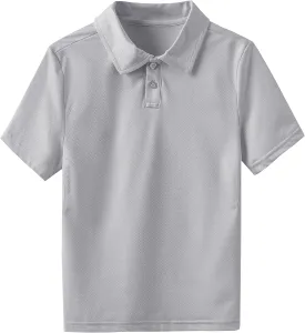Boys' Performance Polo Shirt - Golf Grid Short Sleeve Collar Shirts Youth Stretch Quick Dry Lightweight Athletic UPF50 