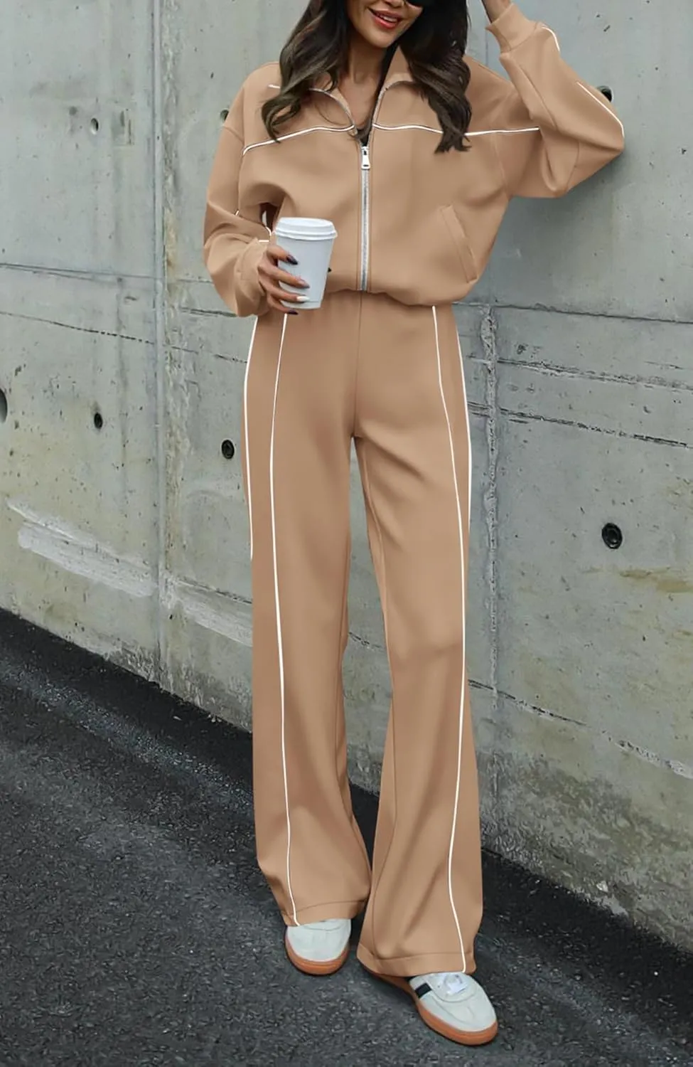 BTFBM Women's Two Piece Tracksuit Fall 2025 Long Sleeve Zip Up Sweatshirt Long Pants Outfits Jogger Sweatsuit Sets
