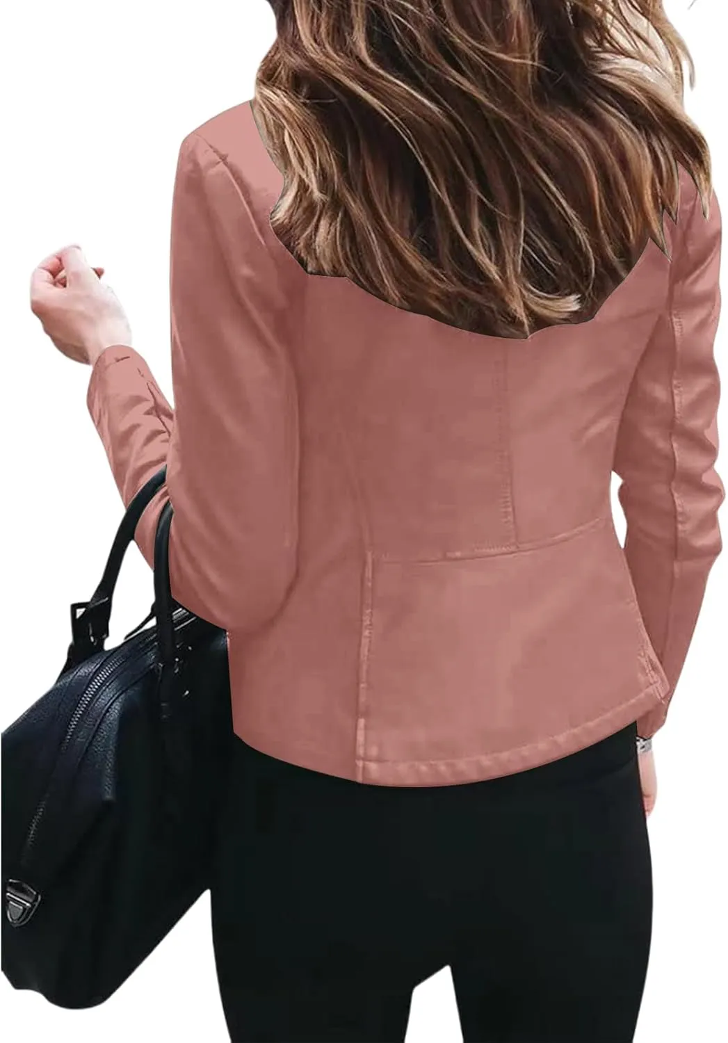 Canbebig Womens Faux Leather Jackets Zip Up Suit Jackets Slim Fit Coats Casual Lightweight Outwear Moto Biker Jackets