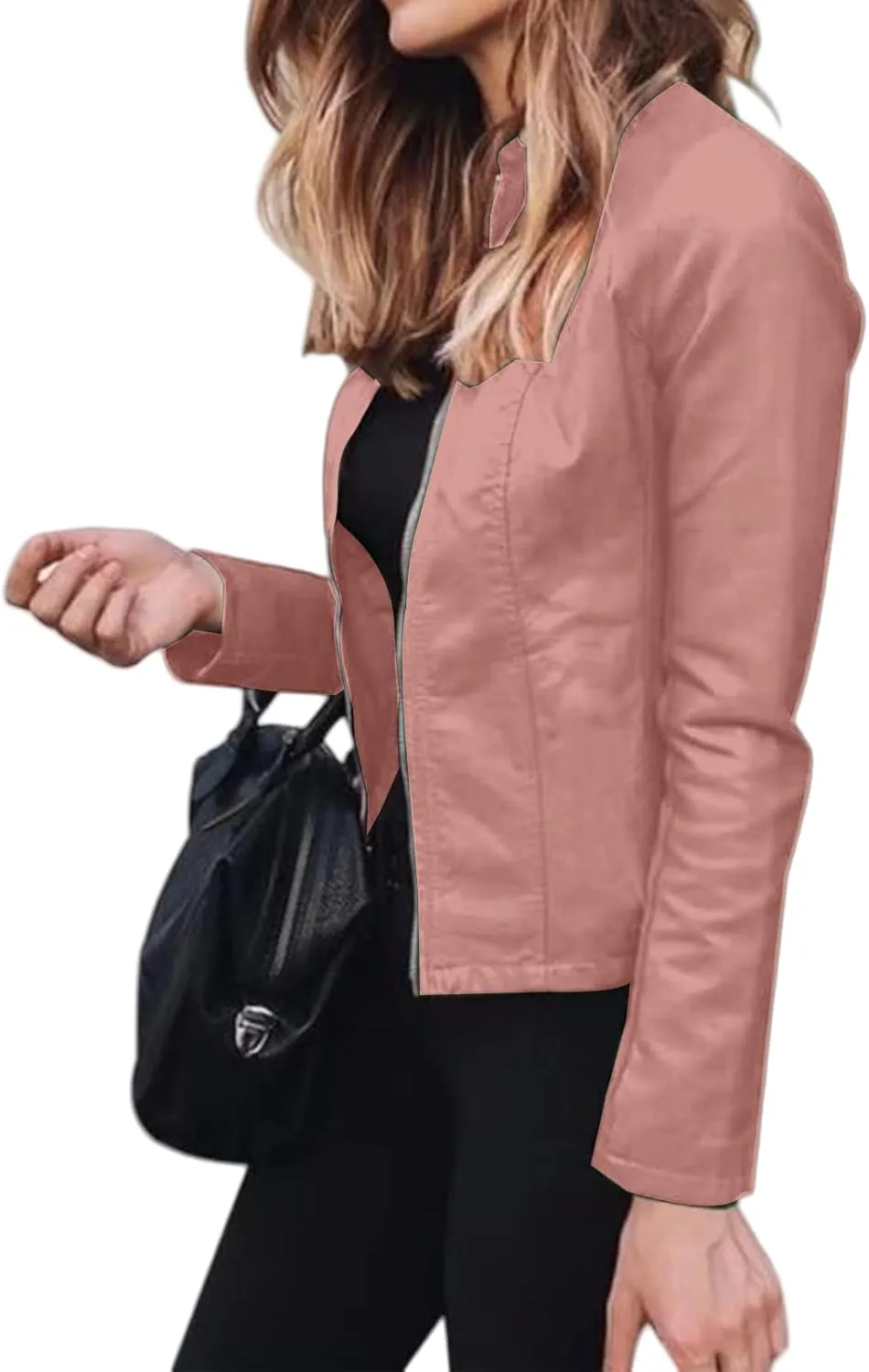 Canbebig Womens Faux Leather Jackets Zip Up Suit Jackets Slim Fit Coats Casual Lightweight Outwear Moto Biker Jackets