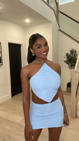 Clarissa Halter Mini Skirt Set (Baby Blue)