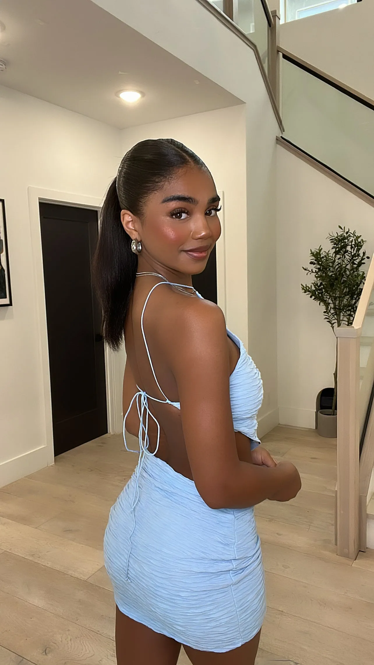 Clarissa Halter Mini Skirt Set (Baby Blue)
