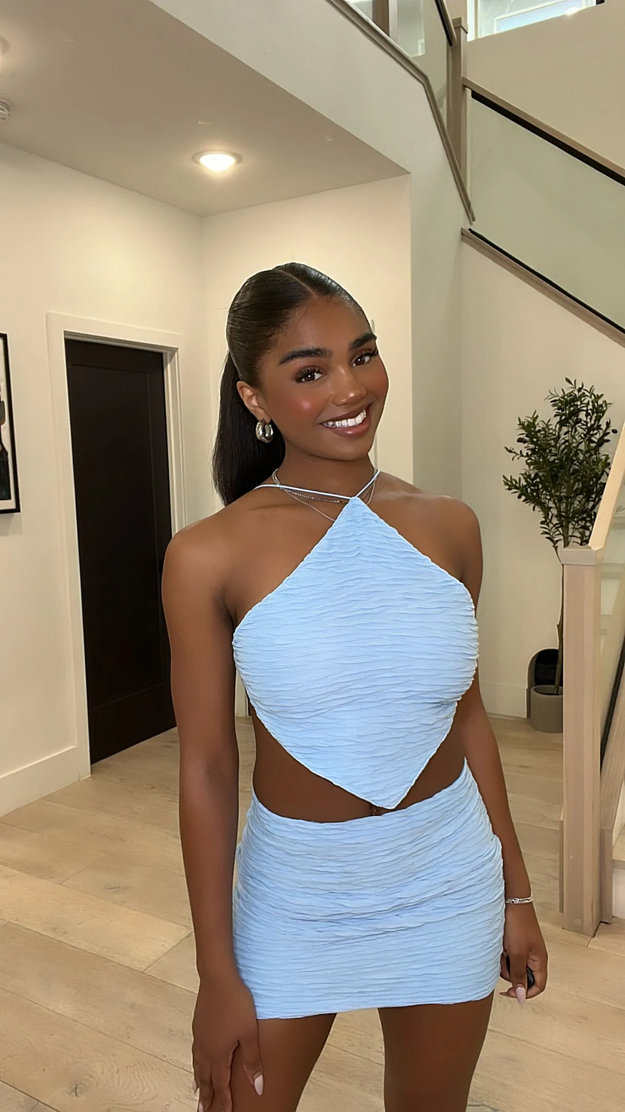 Clarissa Halter Mini Skirt Set (Baby Blue)