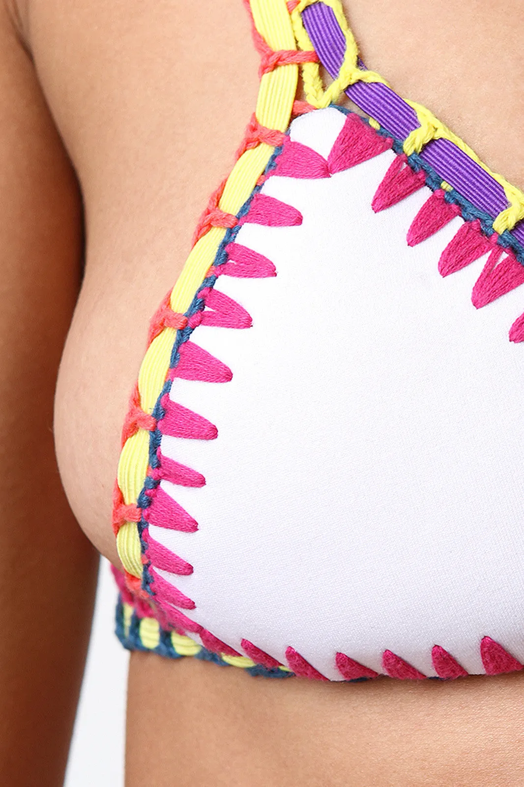 Colorful Whip Stitching Triangle Bikini Set