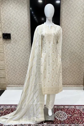 Cream Banaras, Beads and Sequins work Straight Cut Salwar Suit
