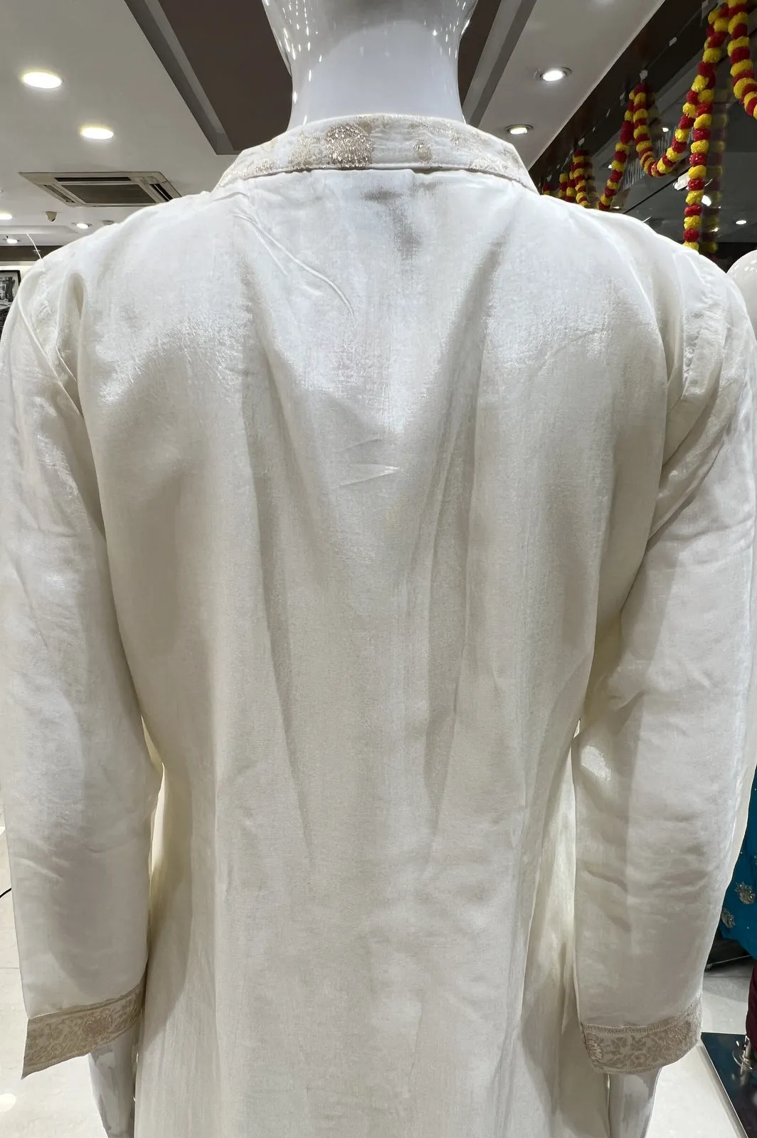 Cream Banaras, Beads and Sequins work Straight Cut Salwar Suit