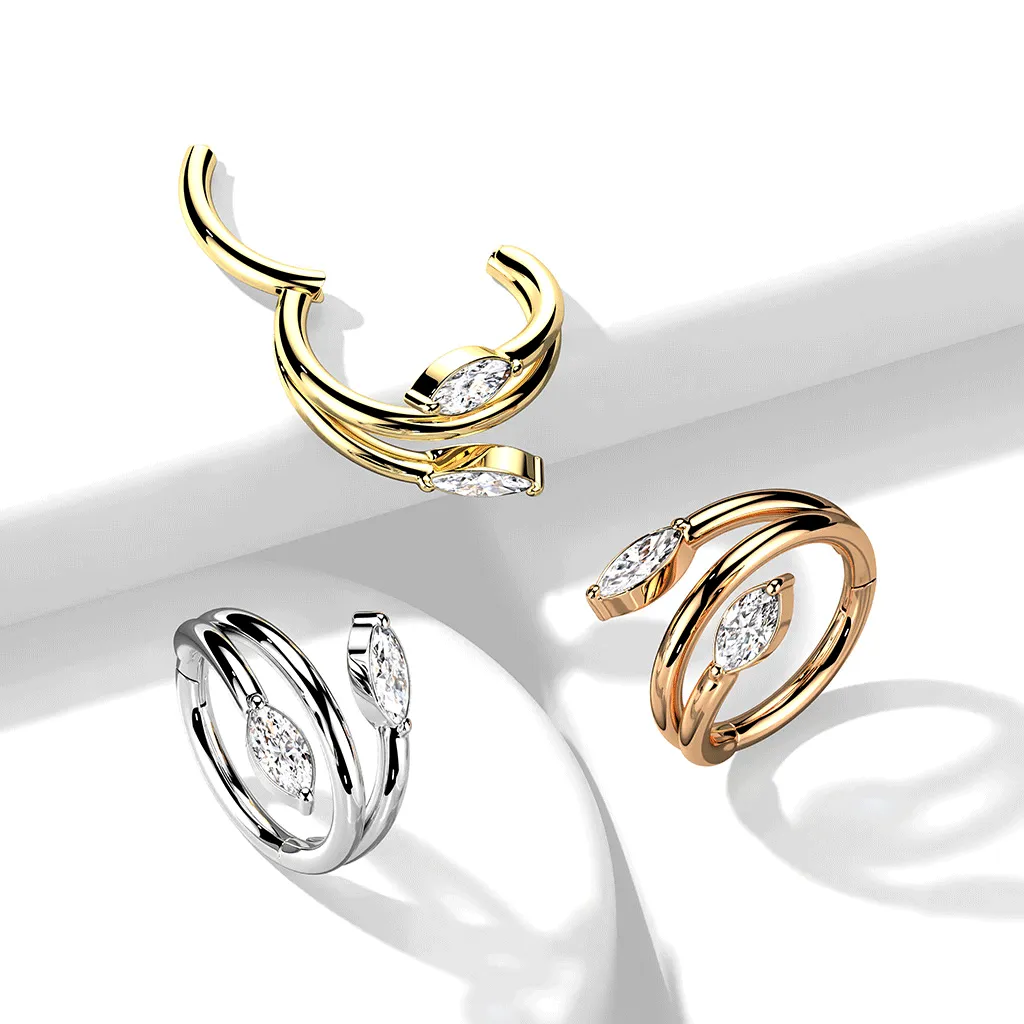 Crystal Vine Clicker Earring with Gold Plating. Tragus and Cartilage Jewellery.