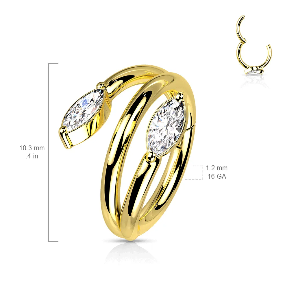 Crystal Vine Clicker Earring with Gold Plating. Tragus and Cartilage Jewellery.