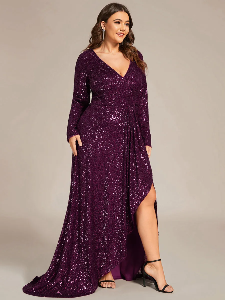 Custom Size Deep V Neck Long Sleeves Split Wholesale Evening Dresses Gowns