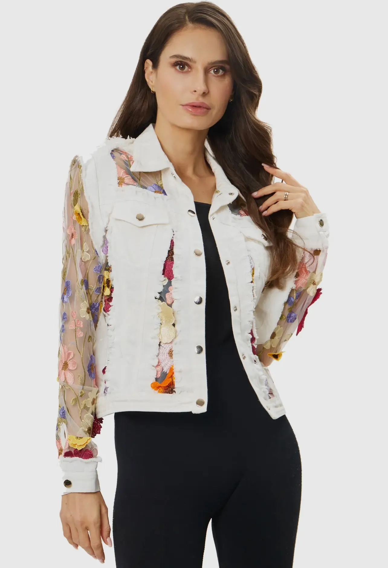 Denim Flower Illusion Jacket by Adore 2406W & 2406B
