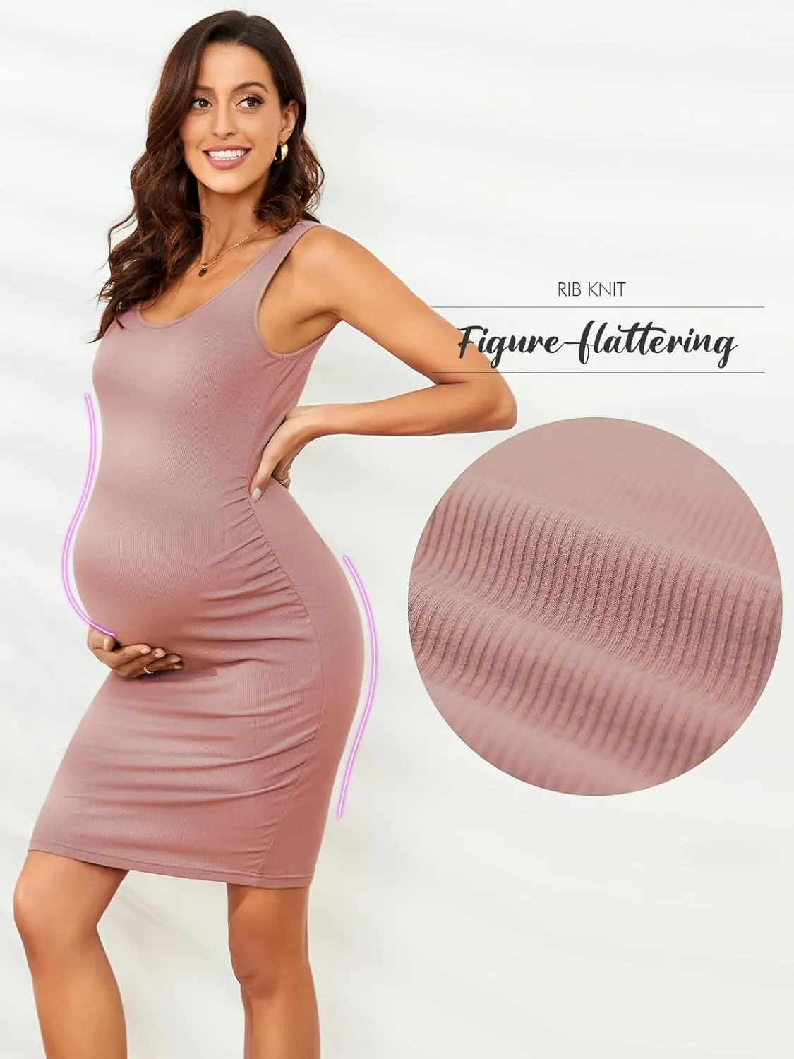 Ecavus Women's Maternity Ribbed Slim Fit Dress Sleeveless Tank Dresses Scoop Neck Pregnancy Bodycon Dress for Casual Wear