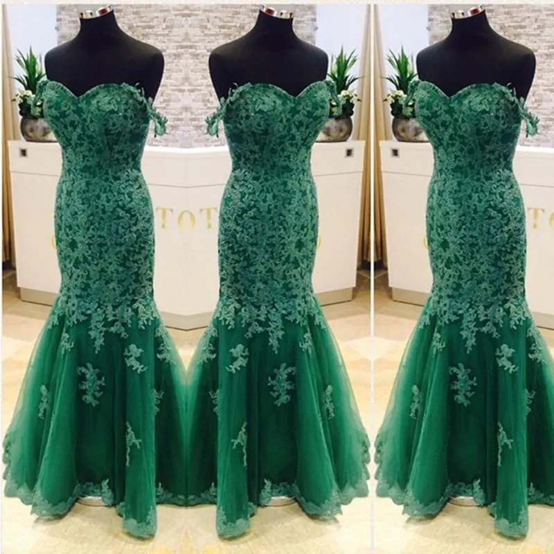 Elegant Green Lace Mermaid Evening Dresses 2017 Women's Prom Gowns