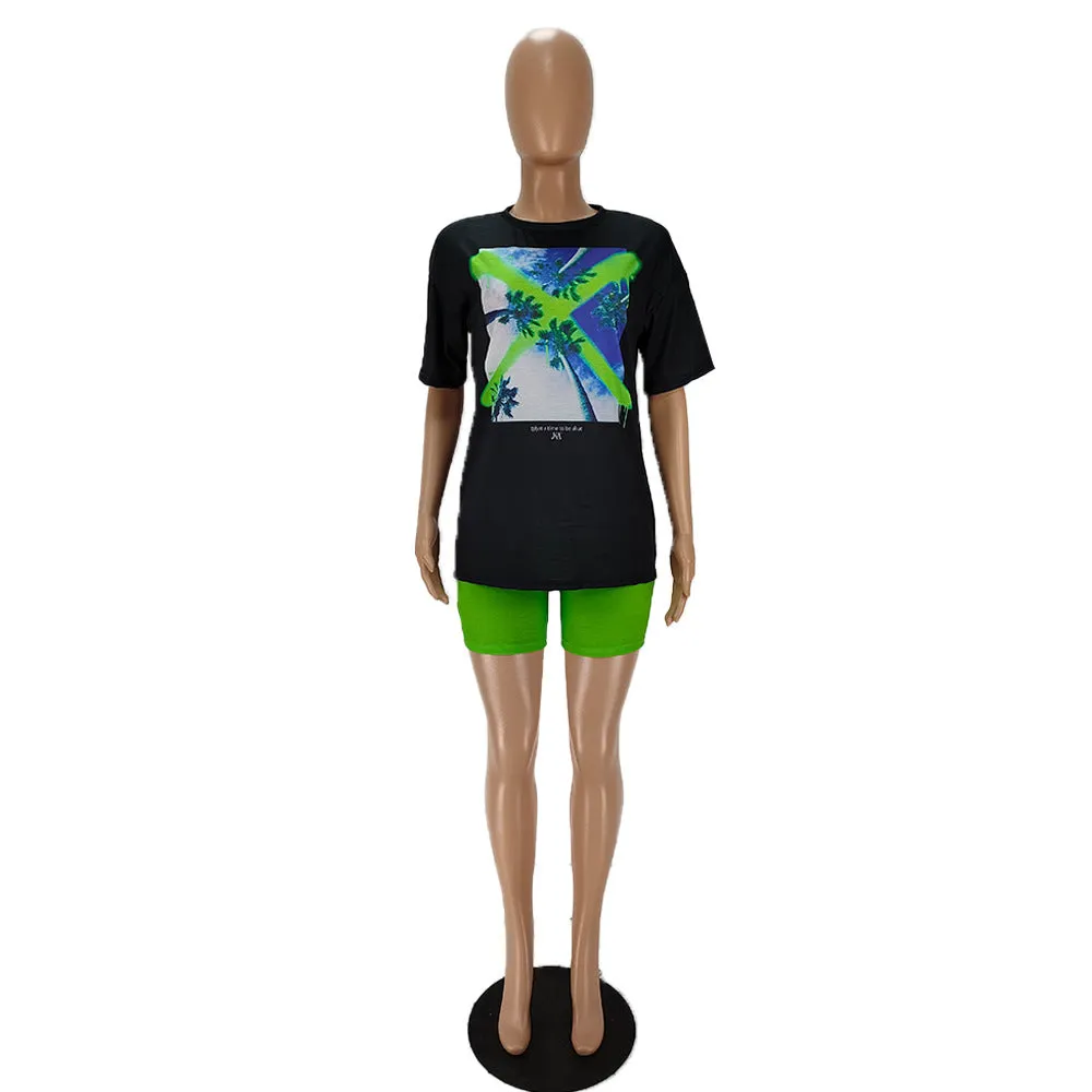 Fashion print matching two piece set AY2007