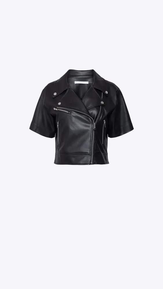 Faux Leather SS Crop Moto Jacket - Black