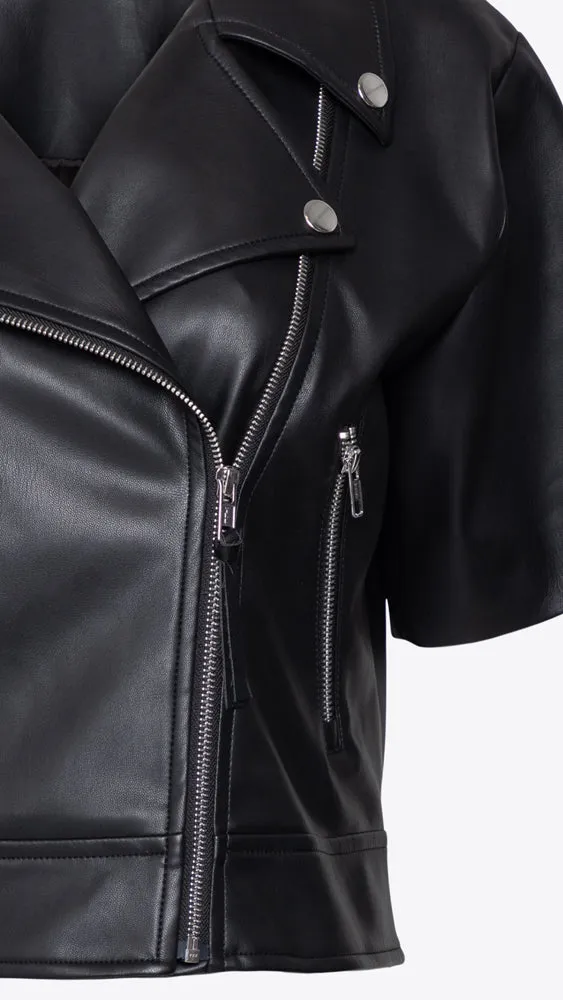 Faux Leather SS Crop Moto Jacket - Black