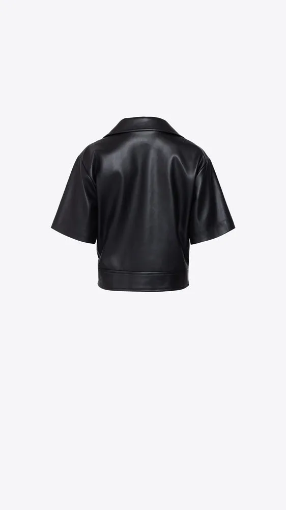 Faux Leather SS Crop Moto Jacket - Black