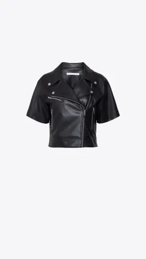 Faux Leather SS Crop Moto Jacket - Black