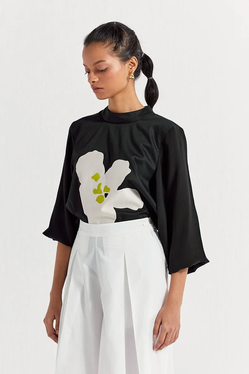 Floral Applique Top Co-ord (Set of 2 ) - Black