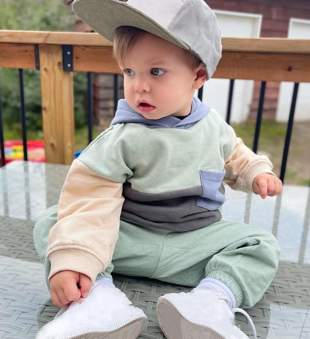FYBITBO Infant Toddler Baby Boy Fall Winter Clothes Color Block Hoodie Sweatshirt Tops and Pants Sweatsuit Set Outfits