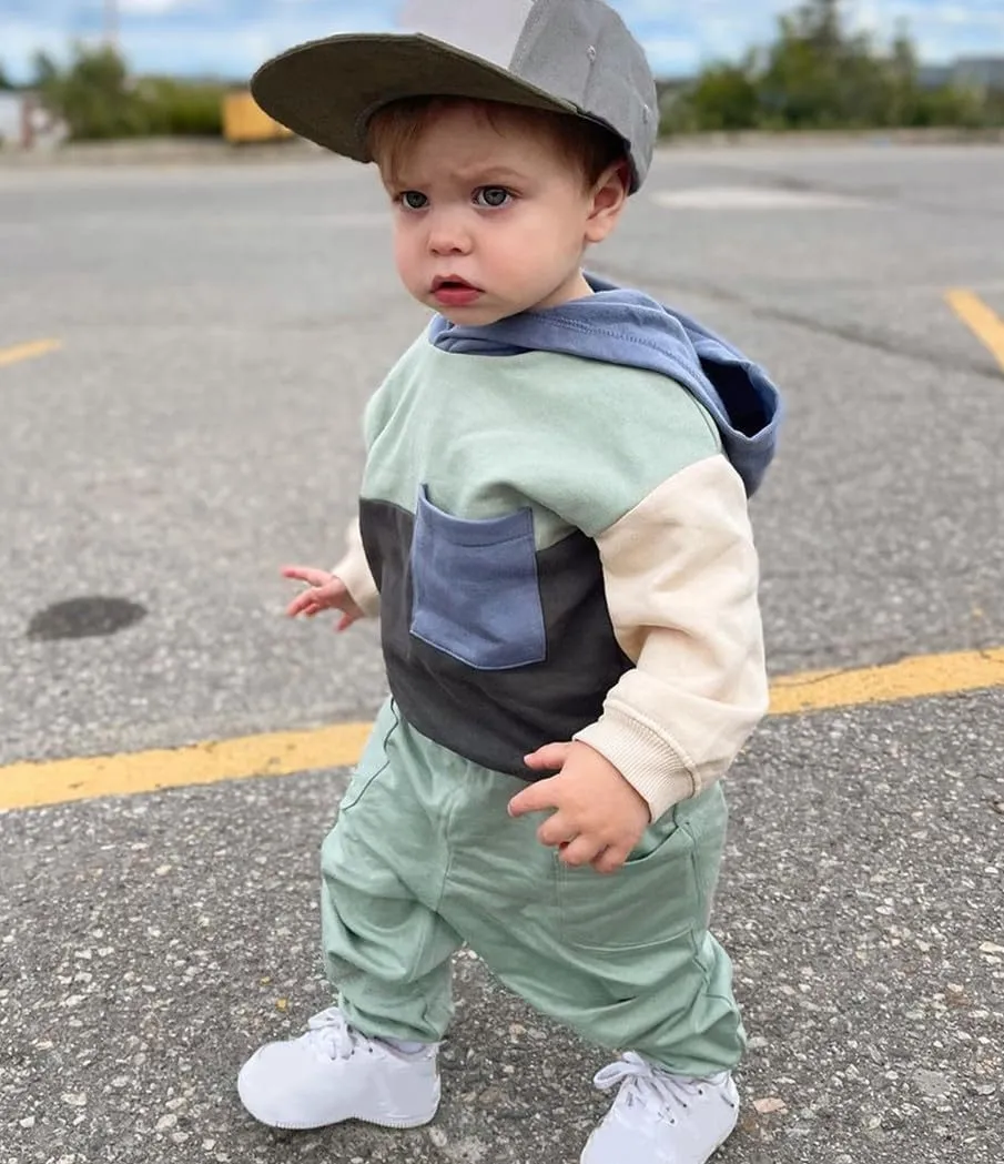 FYBITBO Infant Toddler Baby Boy Fall Winter Clothes Color Block Hoodie Sweatshirt Tops and Pants Sweatsuit Set Outfits