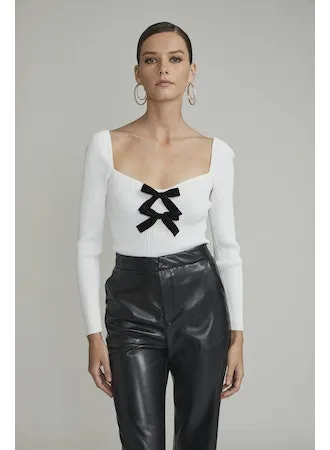 Generation Love Coralie Velvet Bow Top in White