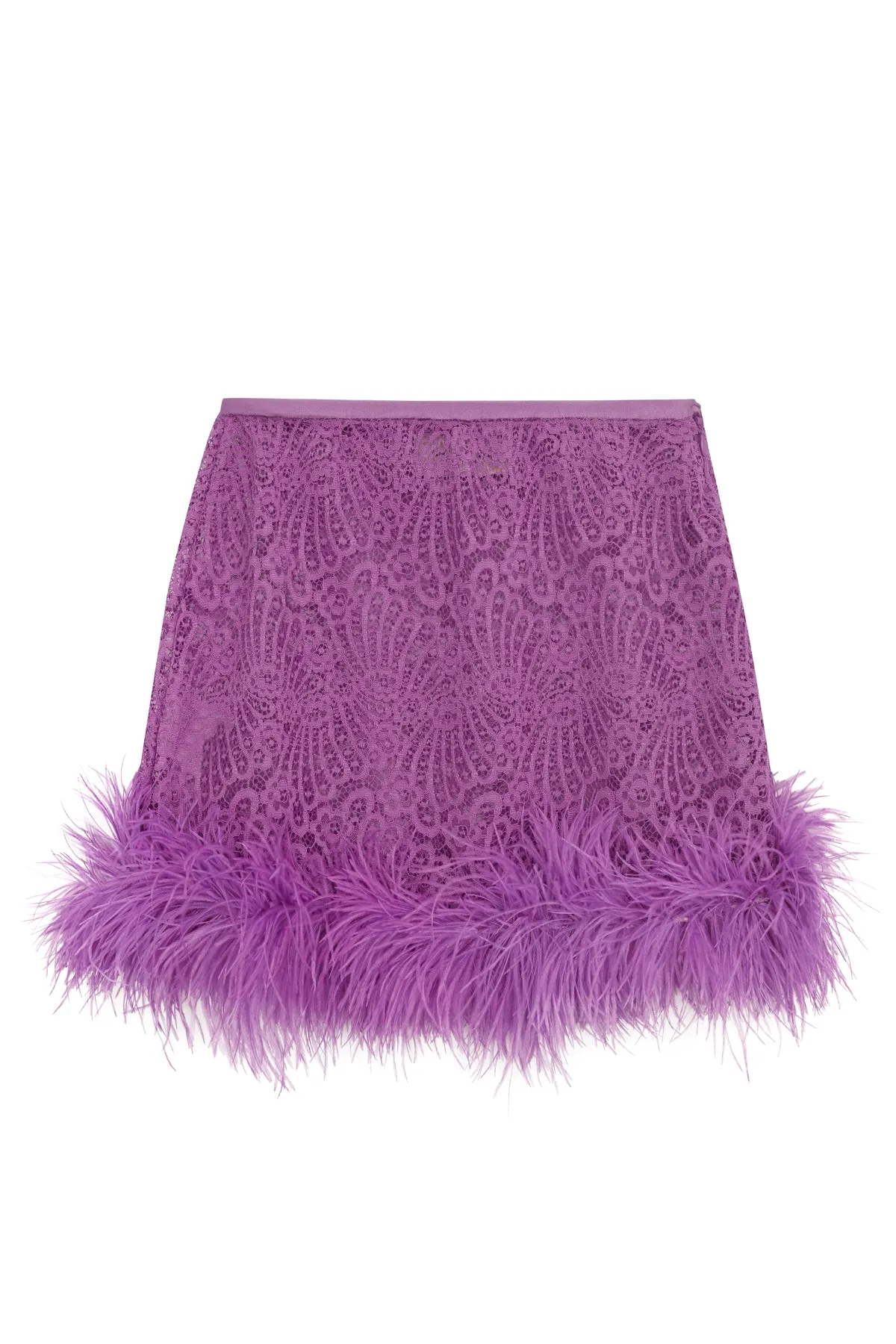 Guipure Lace Feathered Mini Skirt