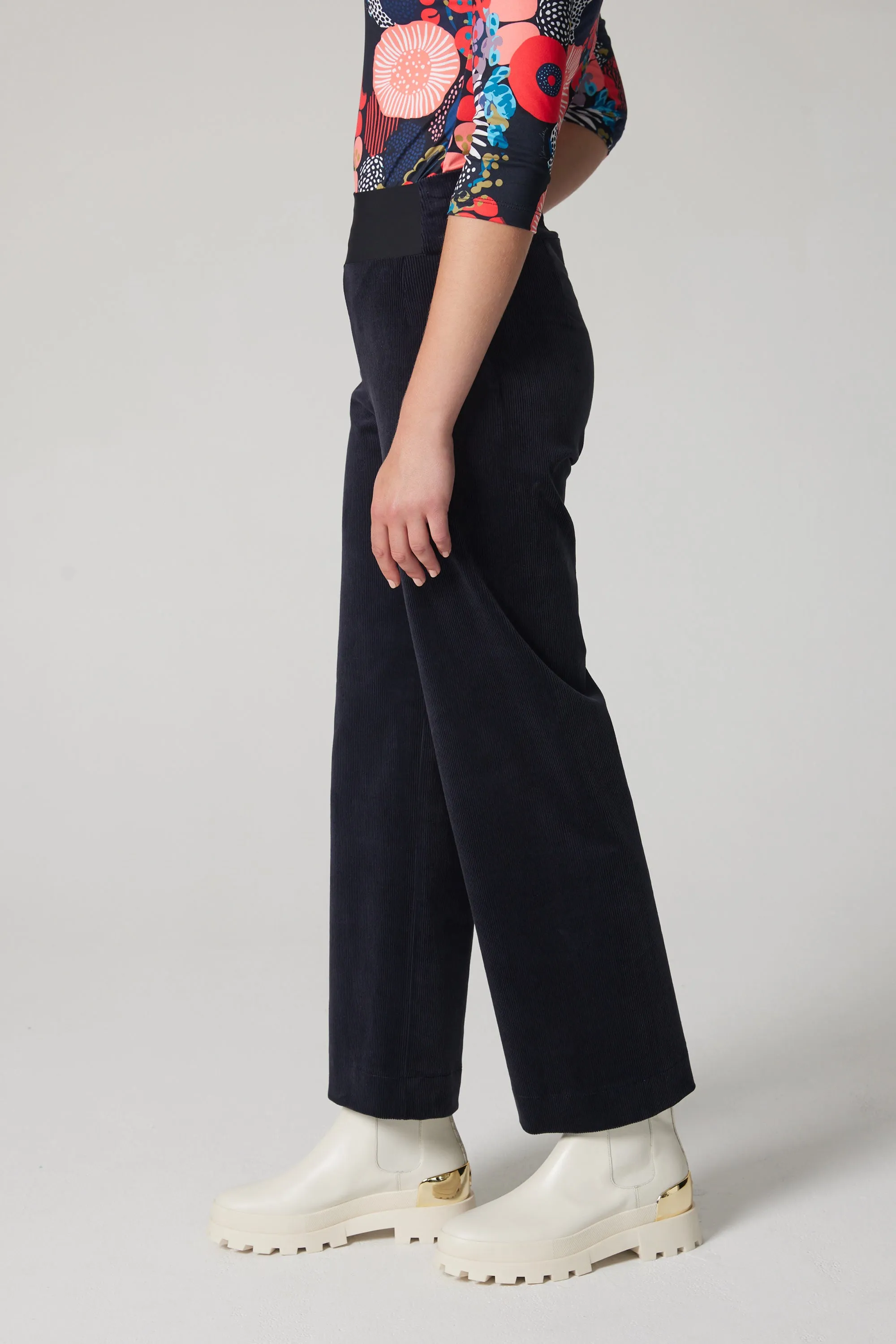 High-Rise Corduroy Straight Leg Pants - Navy