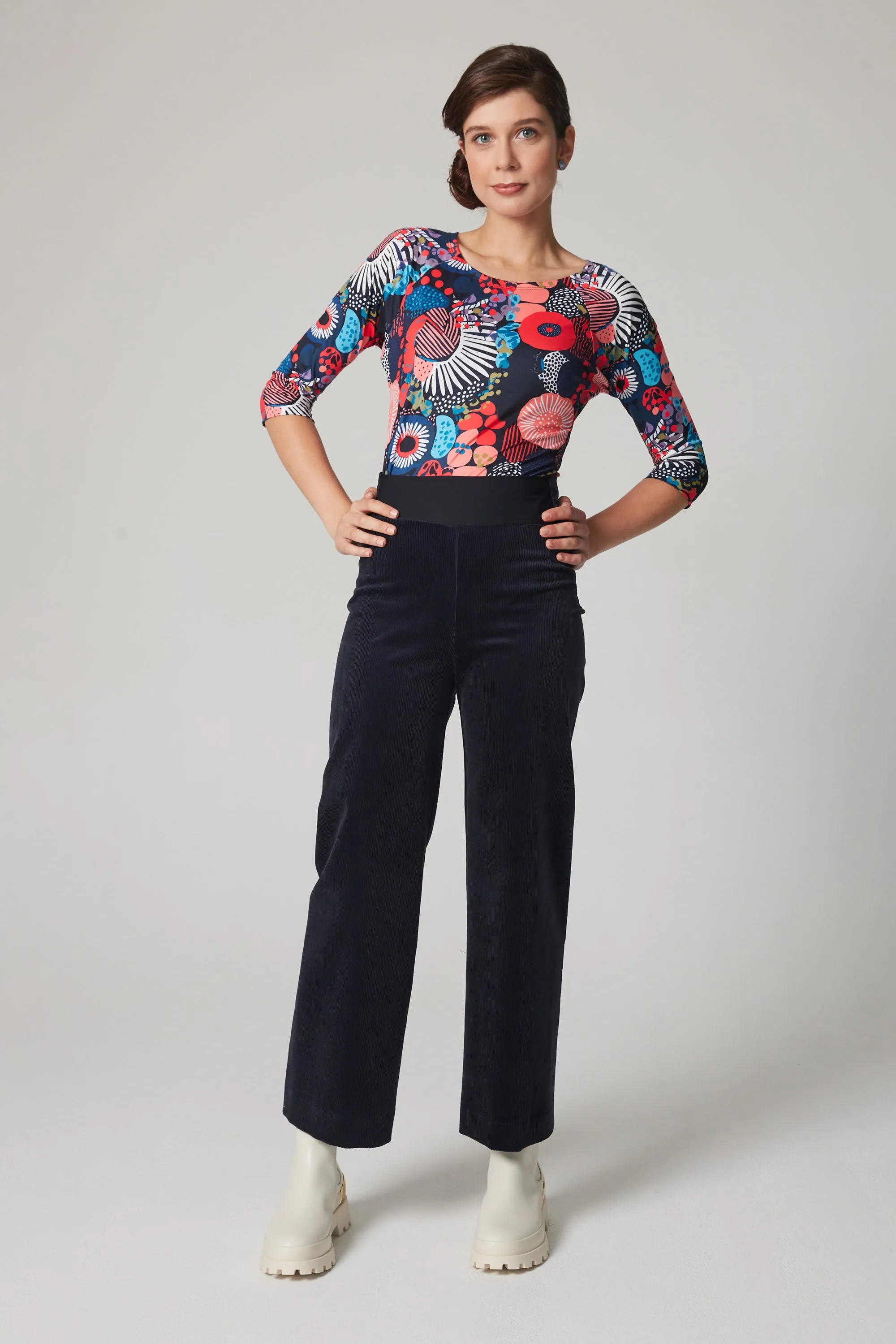 High-Rise Corduroy Straight Leg Pants - Navy