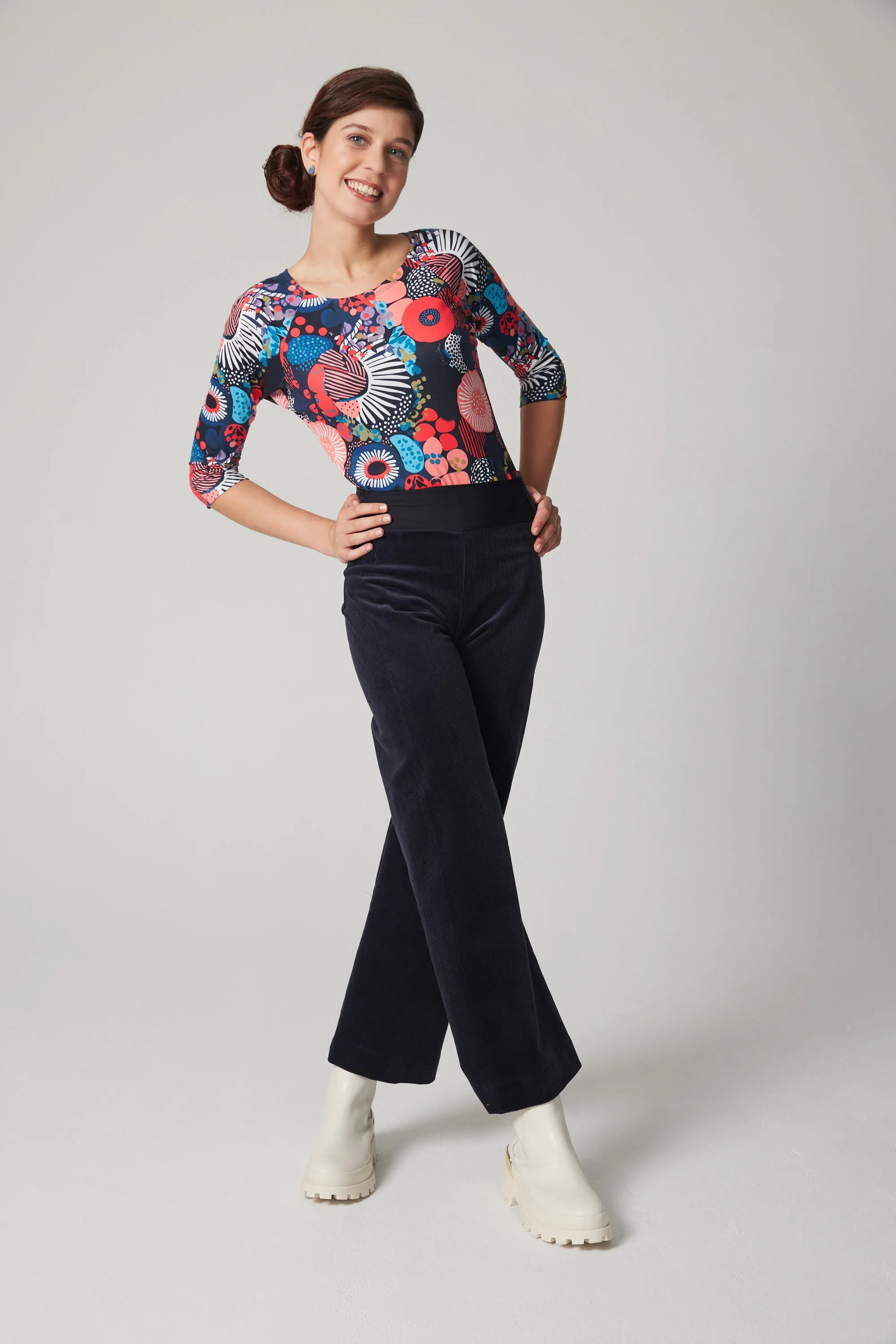 High-Rise Corduroy Straight Leg Pants - Navy