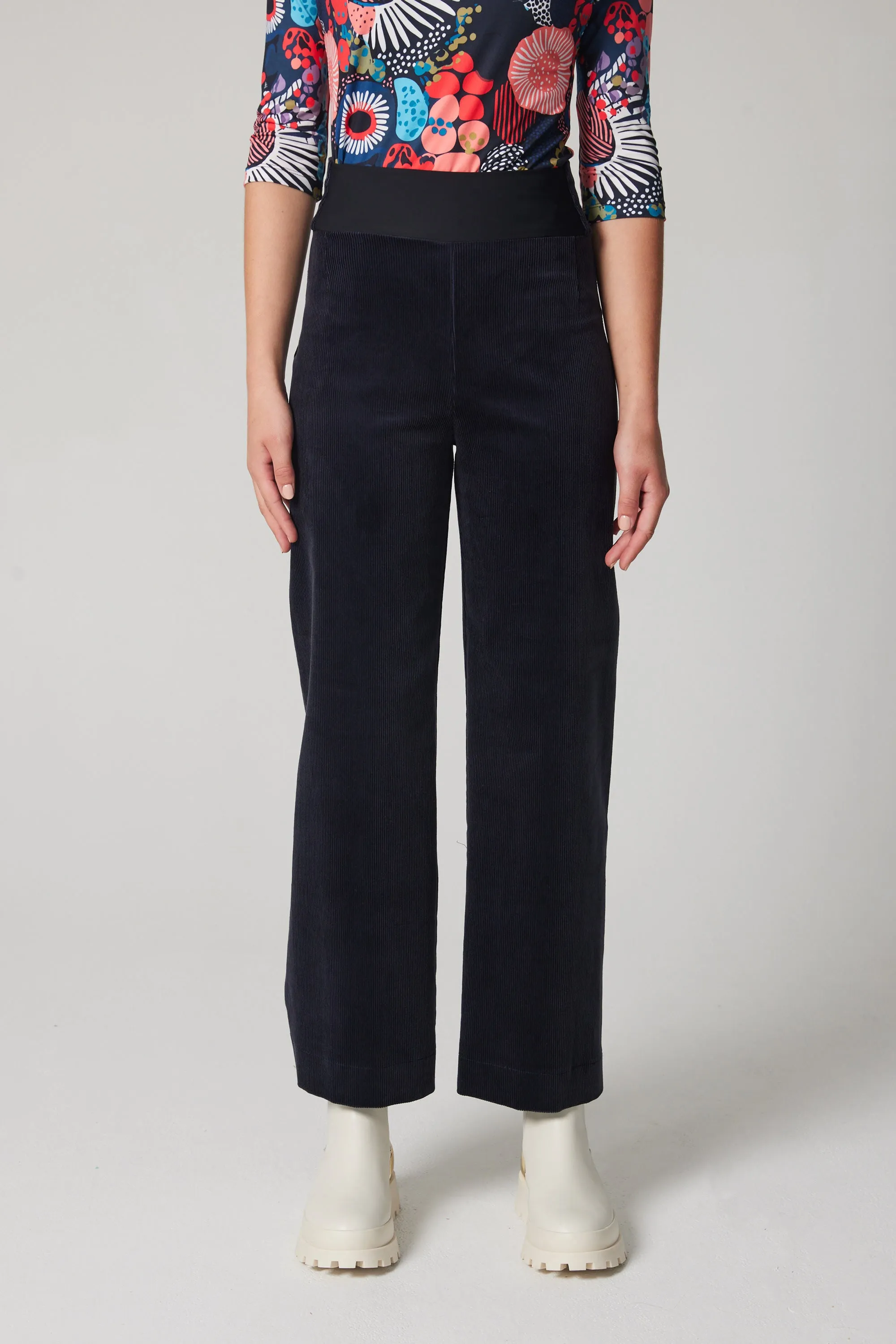 High-Rise Corduroy Straight Leg Pants - Navy