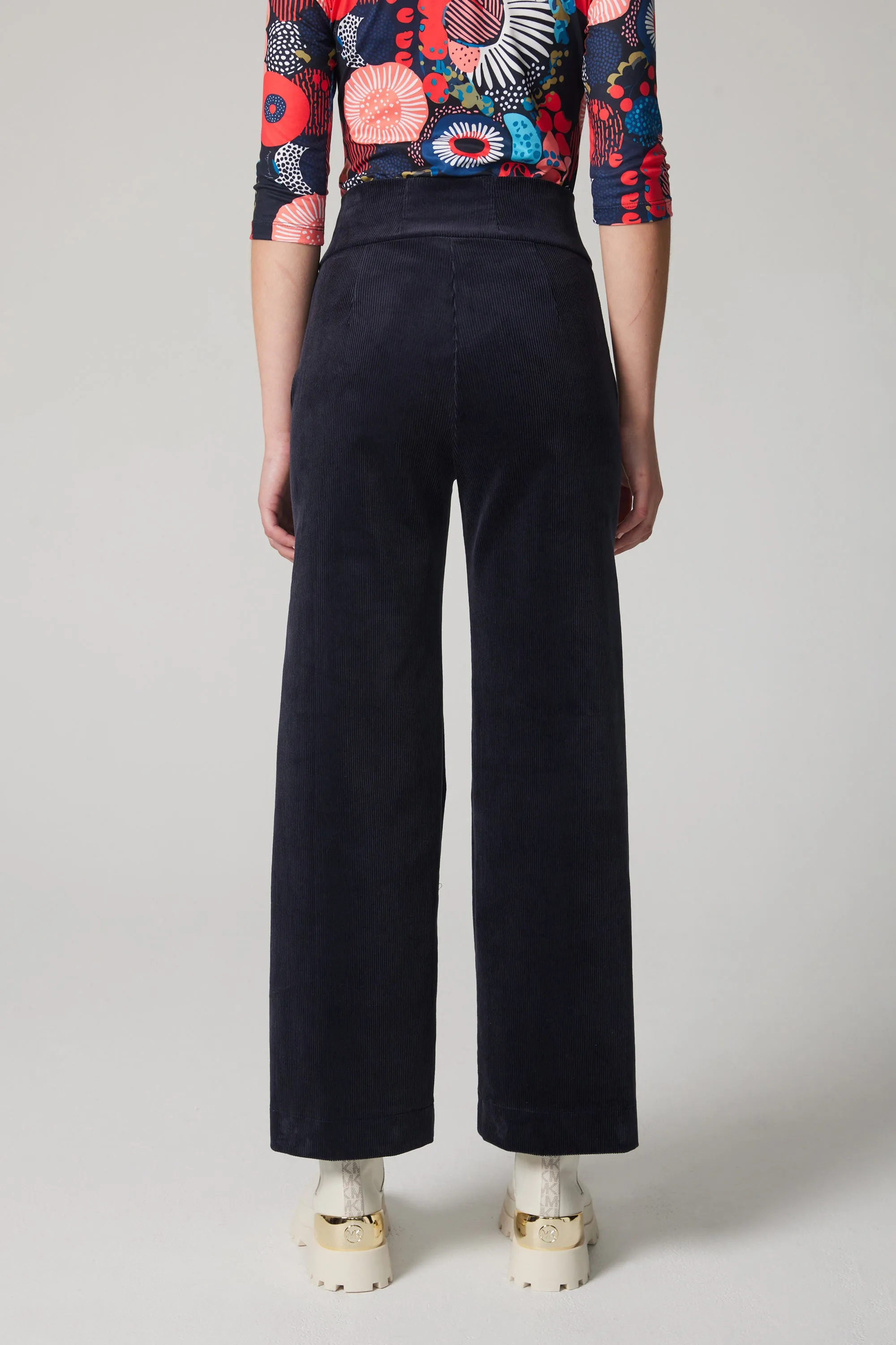High-Rise Corduroy Straight Leg Pants - Navy