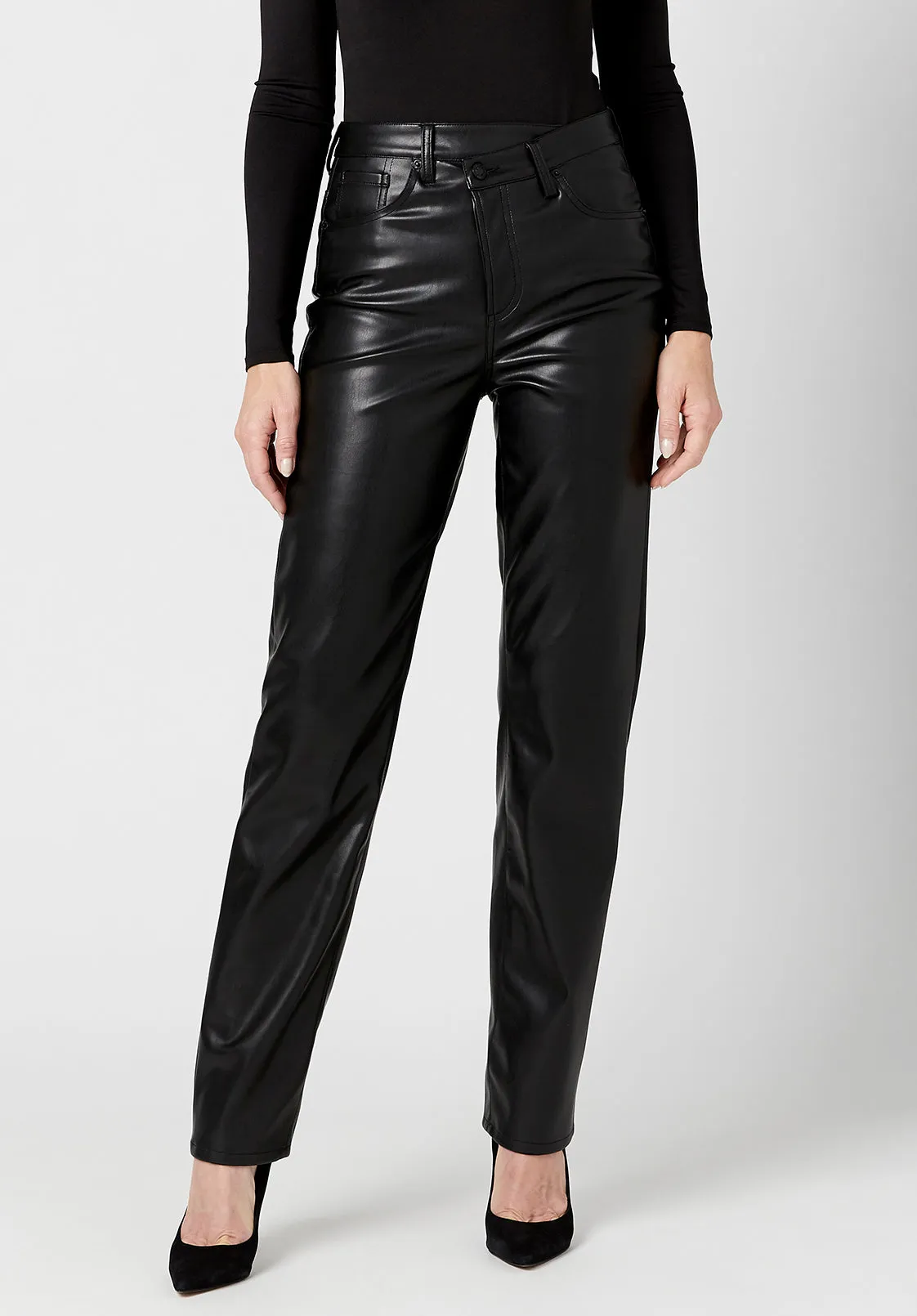 High Rise Jessie Women's Pleather Pants in Black - BL15851