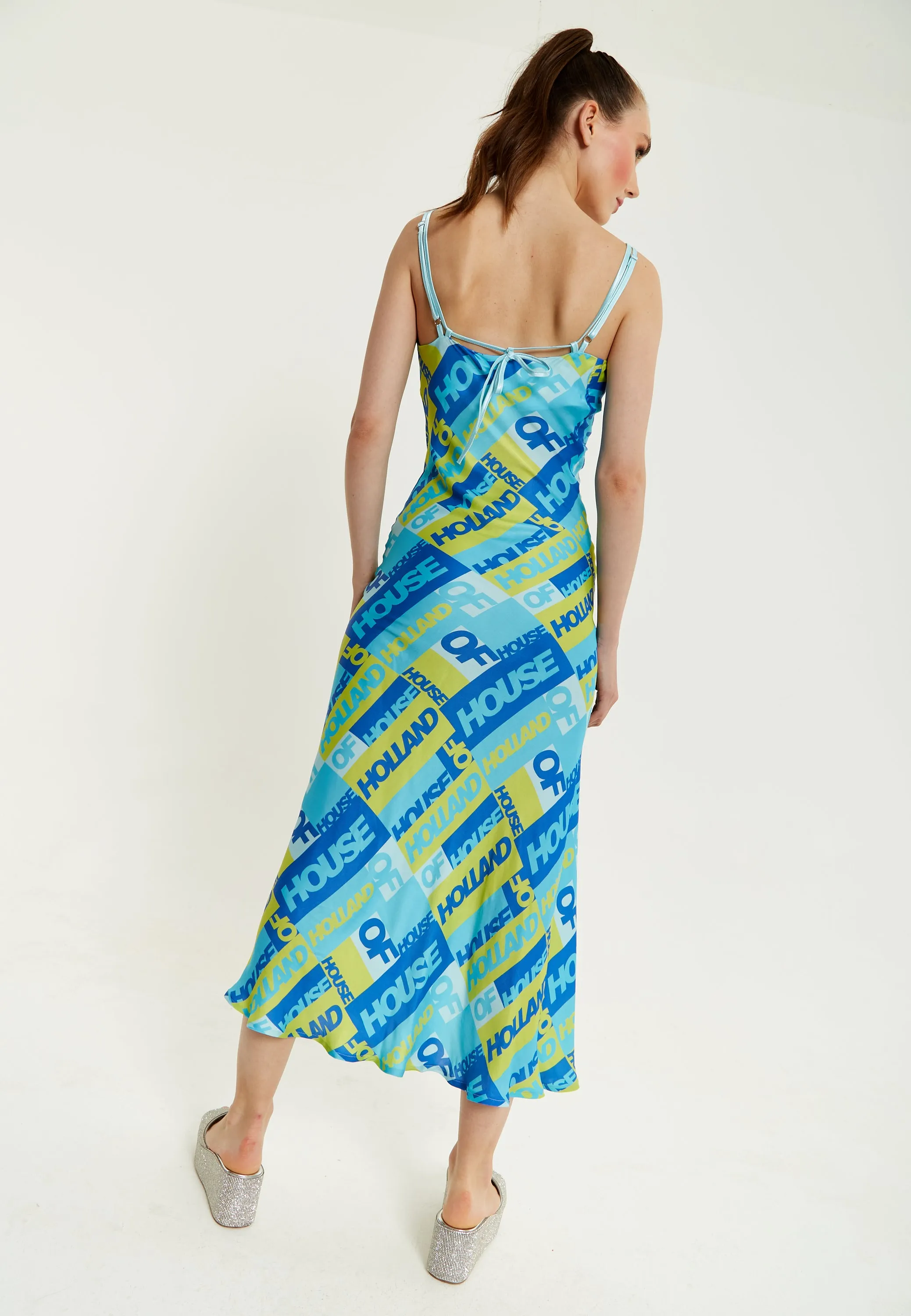 House Of Holland Printed Cowl Neck Midi Dress